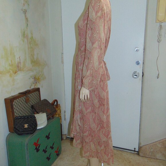 Sanderson of London X Paige Silk Palazzo Midi Wrap Dress Lipstick Pink Large L - Picture 5 of 14